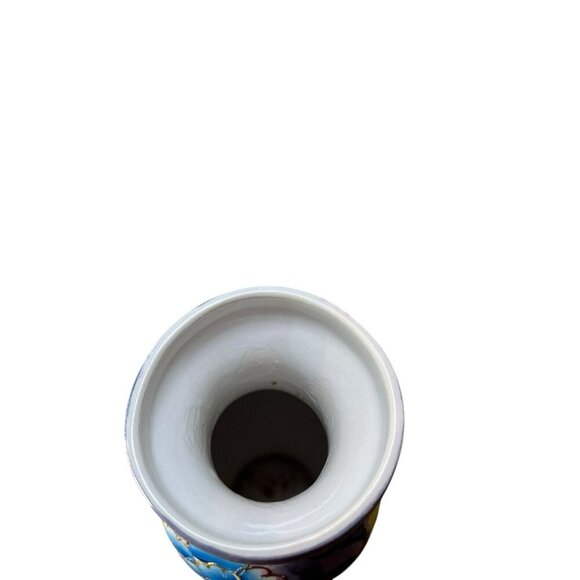 Purple Blue Cloisonne Vase with Pink/Red/Blue Flowers Bird 10" Chinese Porcelain - Picture 10 of 11